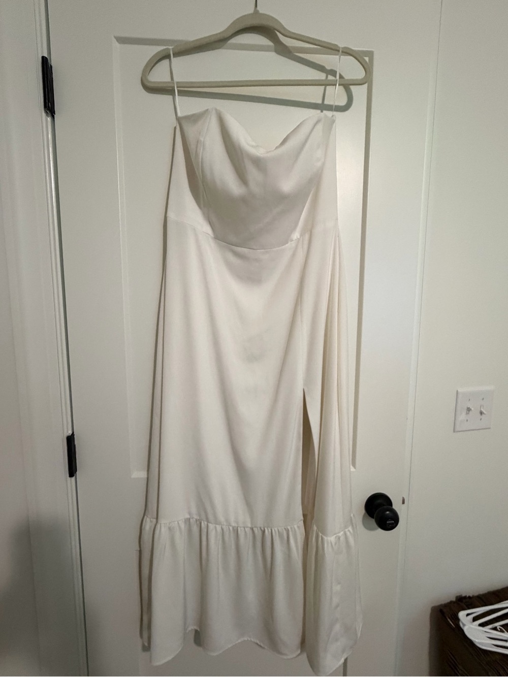 Park & Fifth Ivory Strapless Cowl-Neck Gown with Side Slit